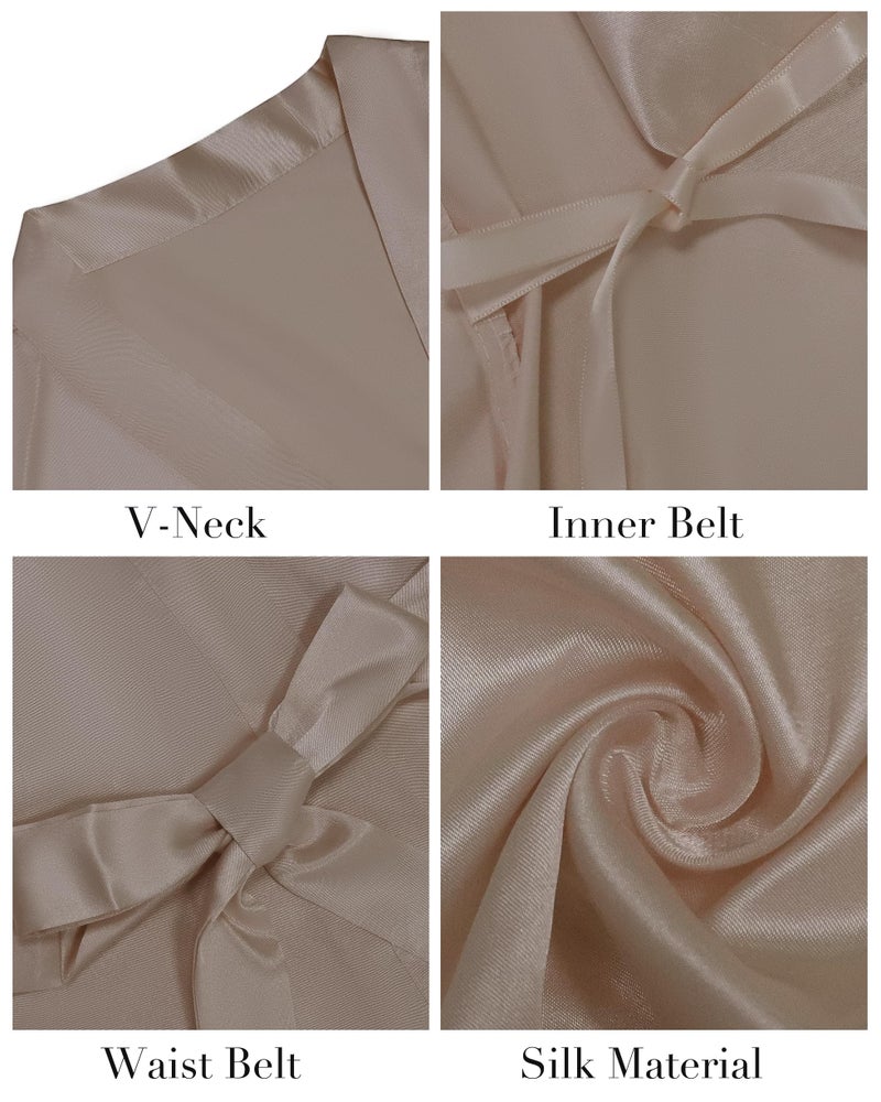 Vlazom Women's Kimono Robes Short Satin Bathrobe Solid Bridal Party Robe with Oblique V-Neck - Image 3